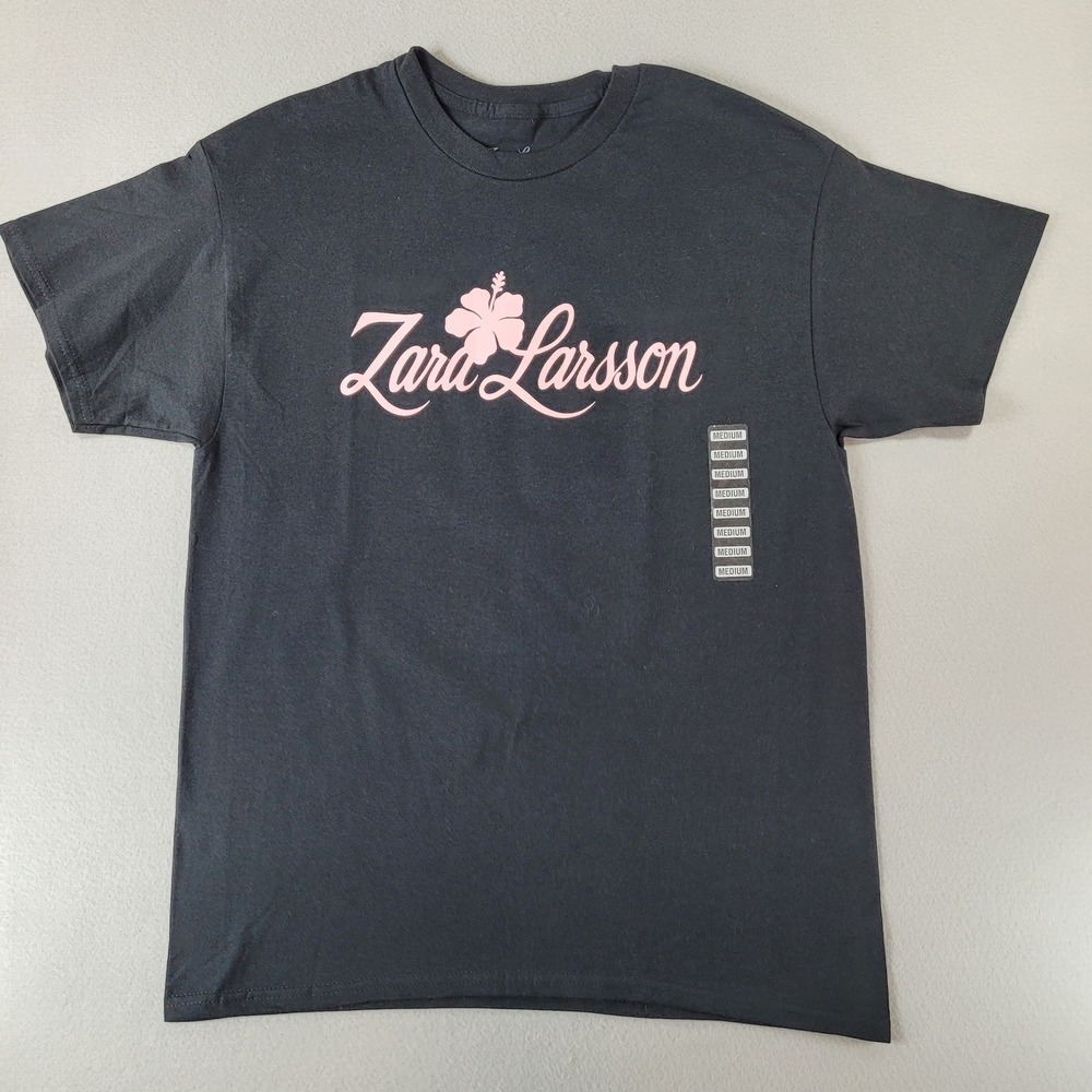 Zara Larsson T-Shirt Connected Graphic Hibiscus Logo Black Pink Medium NWT